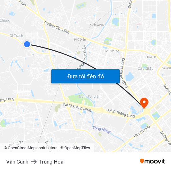 Vân Canh to Trung Hoà map