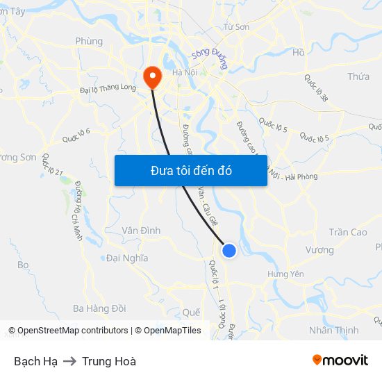 Bạch Hạ to Trung Hoà map