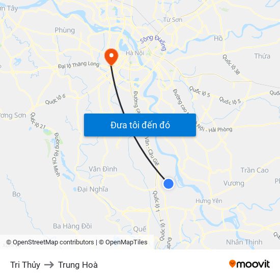 Tri Thủy to Trung Hoà map