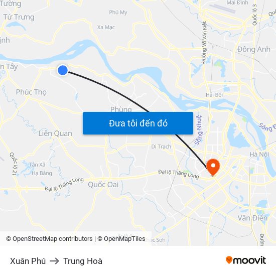 Xuân Phú to Trung Hoà map