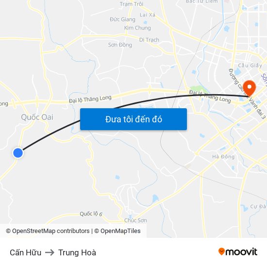 Cấn Hữu to Trung Hoà map