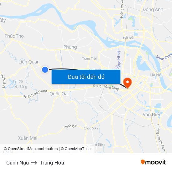 Canh Nậu to Trung Hoà map