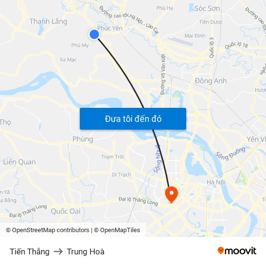 Tiến Thắng to Trung Hoà map