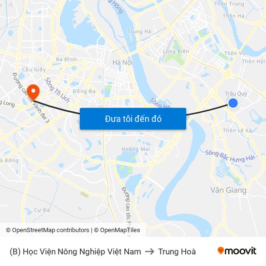 (B) Học Viện Nông Nghiệp Việt Nam to Trung Hoà map