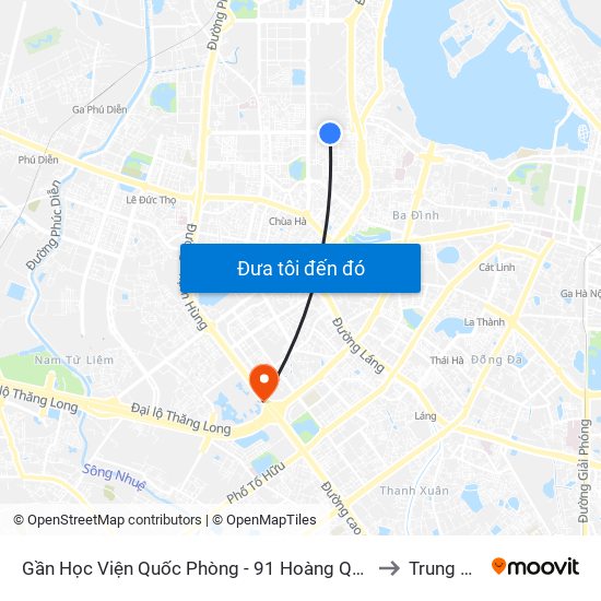 Gần Học Viện Quốc Phòng - 91 Hoàng Quốc Việt to Trung Hoà map