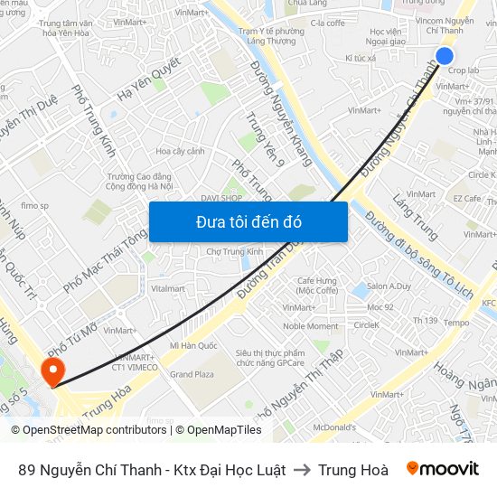 89 Nguyễn Chí Thanh - Ktx Đại Học Luật to Trung Hoà map