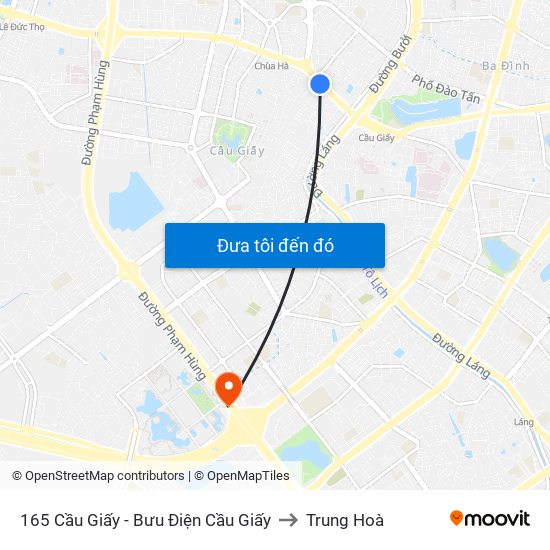 165 Cầu Giấy - Bưu Điện Cầu Giấy to Trung Hoà map