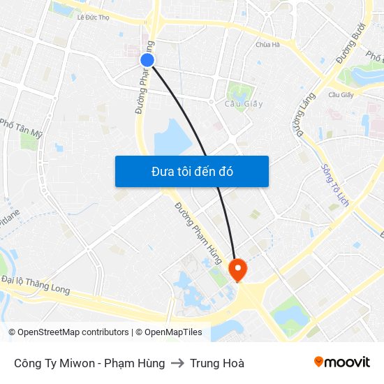 Công Ty Miwon - Phạm Hùng to Trung Hoà map