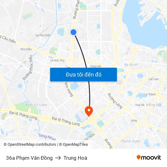 36a Phạm Văn Đồng to Trung Hoà map
