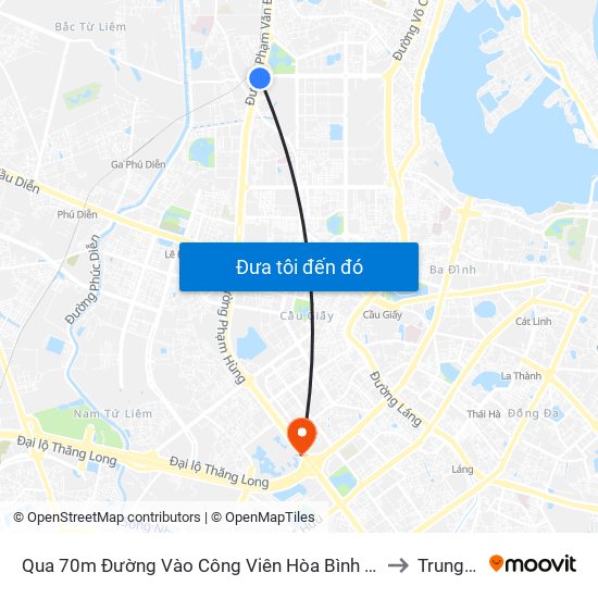 Qua 70m Đường Vào Công Viên Hòa Bình - Phạm Văn Đồng to Trung Hoà map