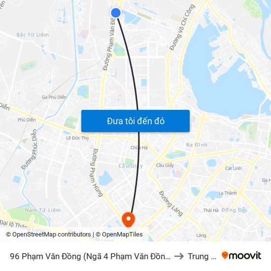 96 Phạm Văn Đồng (Ngã 4 Phạm Văn Đồng - Xuân Đỉnh) to Trung Hoà map