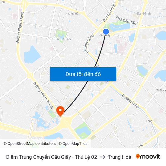 Điểm Trung Chuyển Cầu Giấy - Thủ Lệ 02 to Trung Hoà map