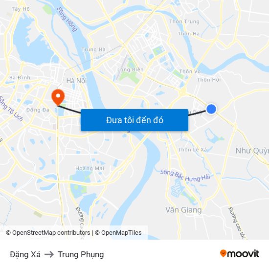 Đặng Xá to Trung Phụng map