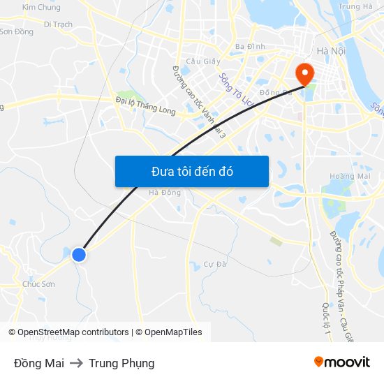 Đồng Mai to Trung Phụng map