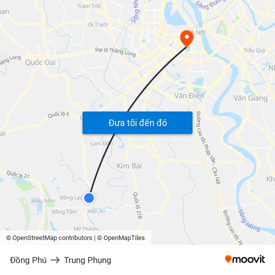 Đồng Phú to Trung Phụng map