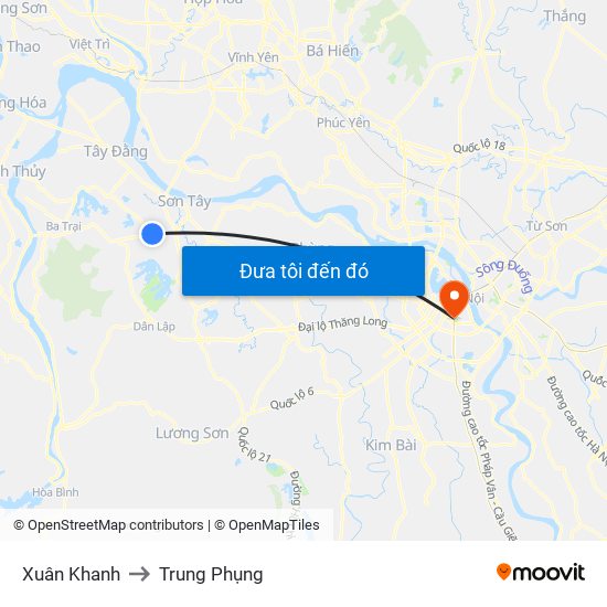 Xuân Khanh to Trung Phụng map