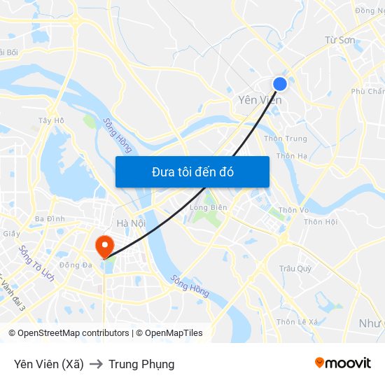 Yên Viên (Xã) to Trung Phụng map