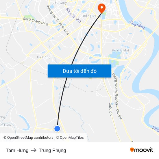 Tam Hưng to Trung Phụng map