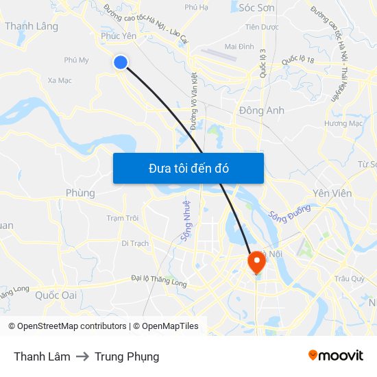 Thanh Lâm to Trung Phụng map