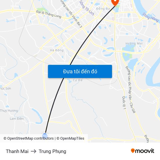 Thanh Mai to Trung Phụng map
