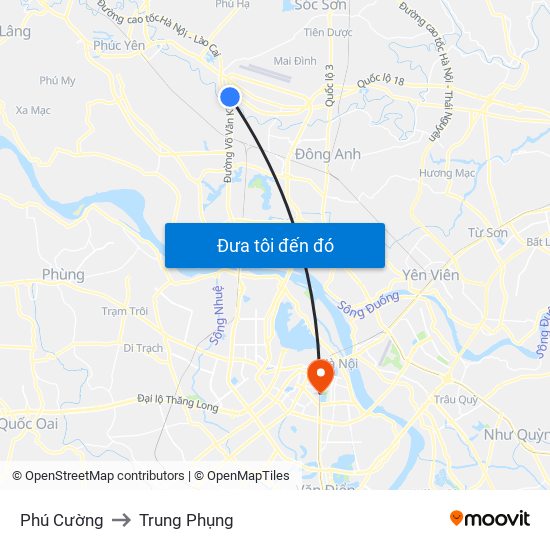 Phú Cường to Trung Phụng map