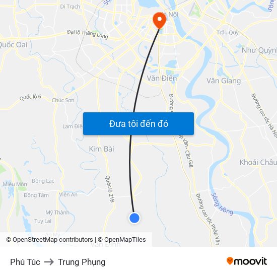 Phú Túc to Trung Phụng map