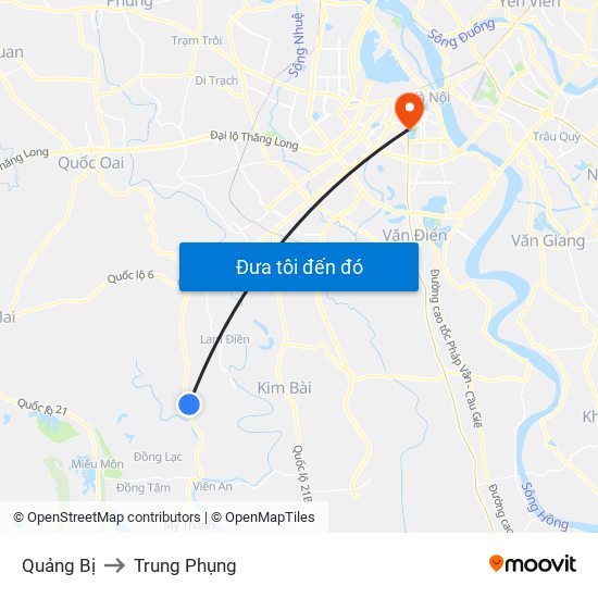 Quảng Bị to Trung Phụng map