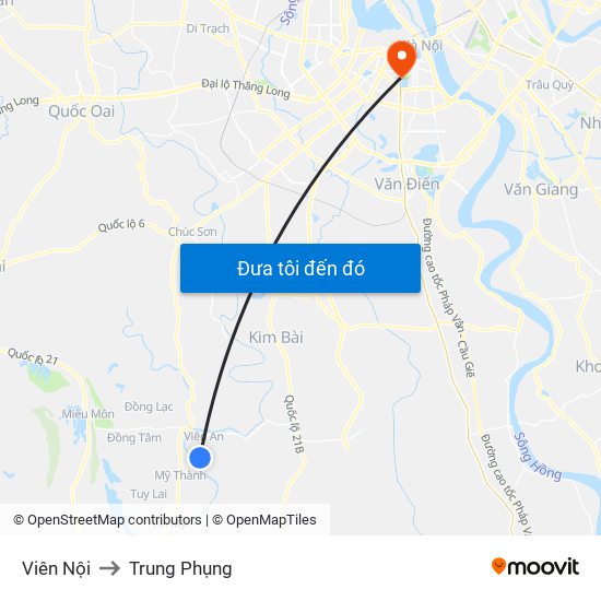 Viên Nội to Trung Phụng map