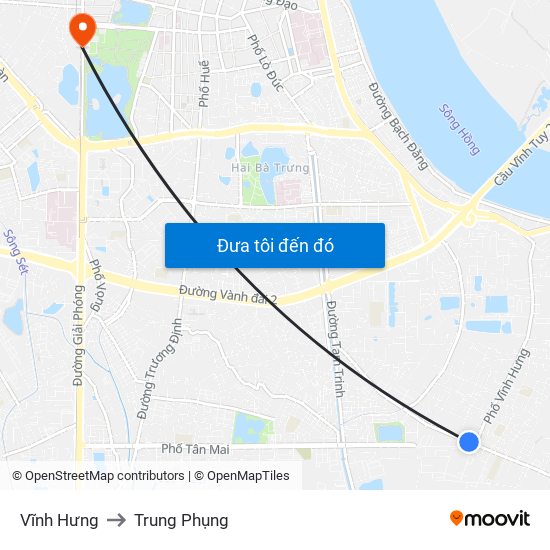 Vĩnh Hưng to Trung Phụng map