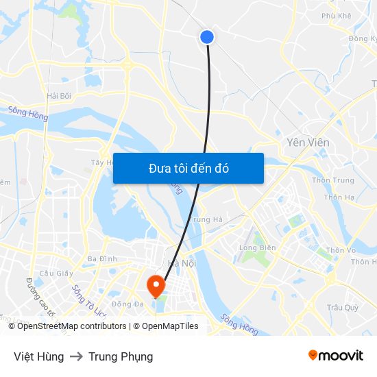 Việt Hùng to Trung Phụng map