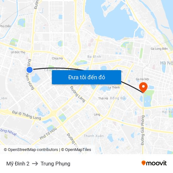 Mỹ Đình 2 to Trung Phụng map