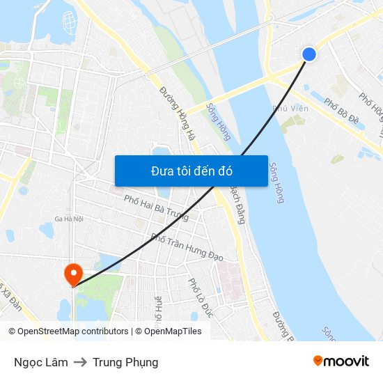 Ngọc Lâm to Trung Phụng map