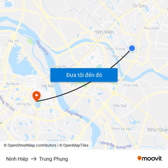 Ninh Hiệp to Trung Phụng map