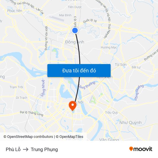 Phù Lỗ to Trung Phụng map