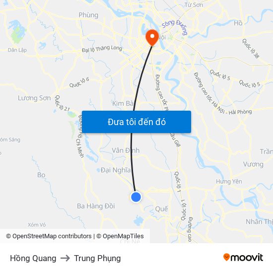 Hồng Quang to Trung Phụng map