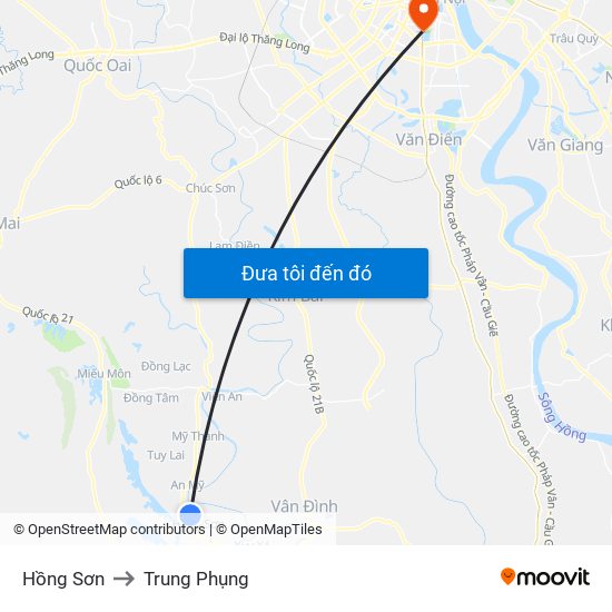 Hồng Sơn to Trung Phụng map