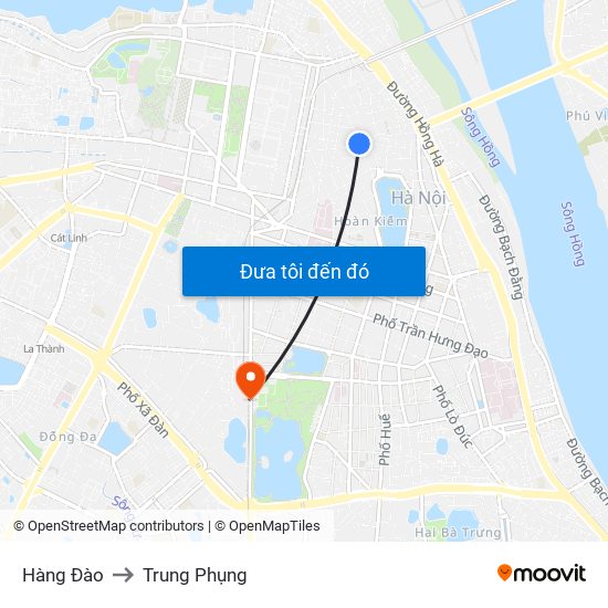 Hàng Đào to Trung Phụng map