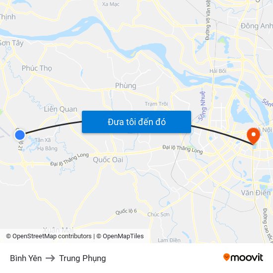 Bình Yên to Trung Phụng map