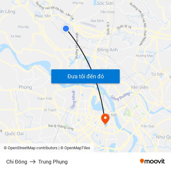 Chi Đông to Trung Phụng map