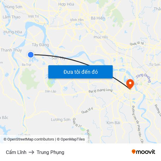 Cẩm Lĩnh to Trung Phụng map