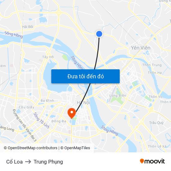 Cổ Loa to Trung Phụng map