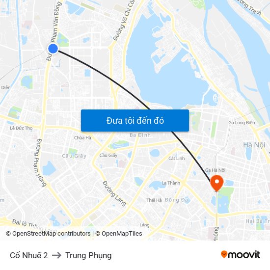 Cổ Nhuế 2 to Trung Phụng map