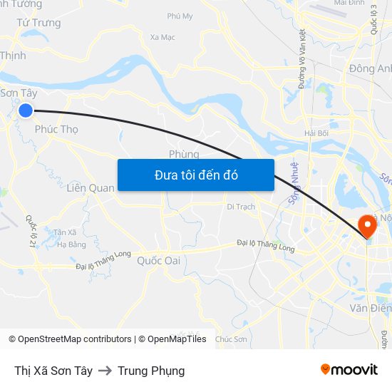 Thị Xã Sơn Tây to Trung Phụng map