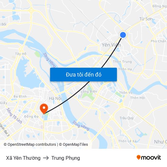 Xã Yên Thường to Trung Phụng map