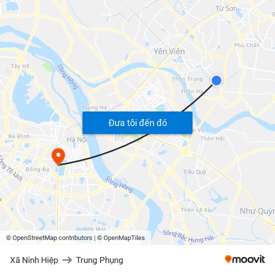 Xã Ninh Hiệp to Trung Phụng map