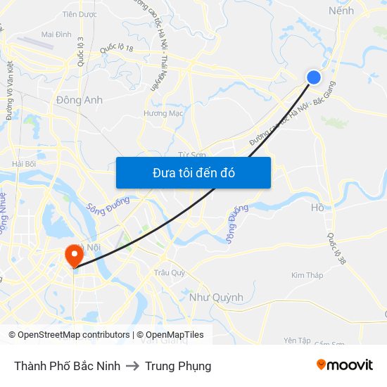 Thành Phố Bắc Ninh to Trung Phụng map