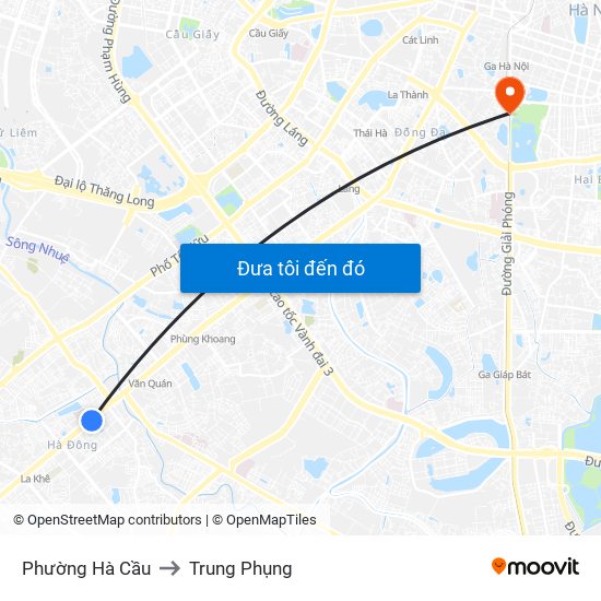 Phường Hà Cầu to Trung Phụng map