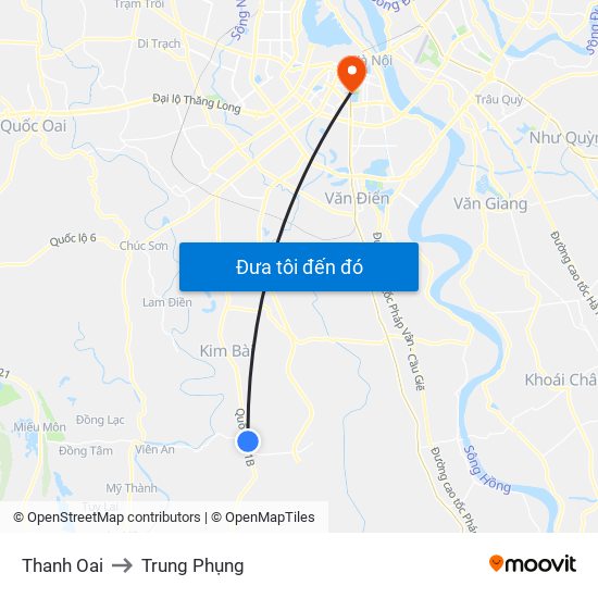 Thanh Oai to Trung Phụng map
