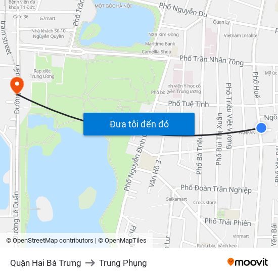 Quận Hai Bà Trưng to Trung Phụng map