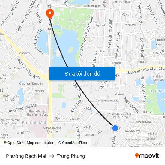 Phường Bạch Mai to Trung Phụng map